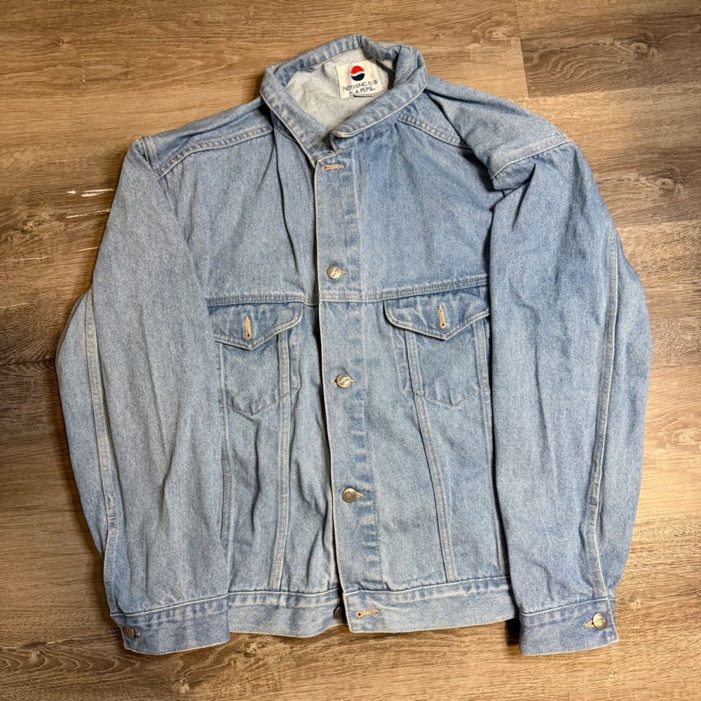 Vintage Pepsi Denim Trucker Jacket Light Wash 90s Promo Blue Jean Large Mens